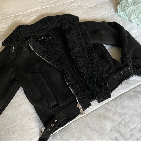 Pull&Bear Jackets & Blazers - Black Sherpa Aviator Jacket Small